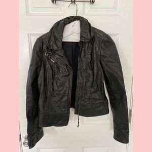 All Saints Belvedere Black Leather Jacket US 8